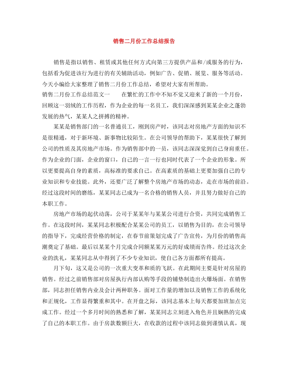 销售二月份工作总结报告 _第1页