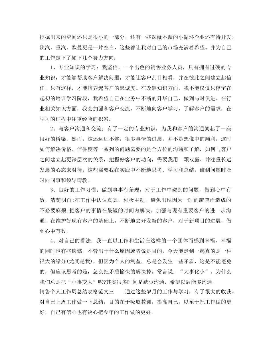 销售个人工作周总结表格 _第3页