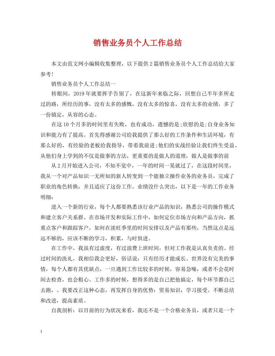销售业务员个人工作总结 _第1页
