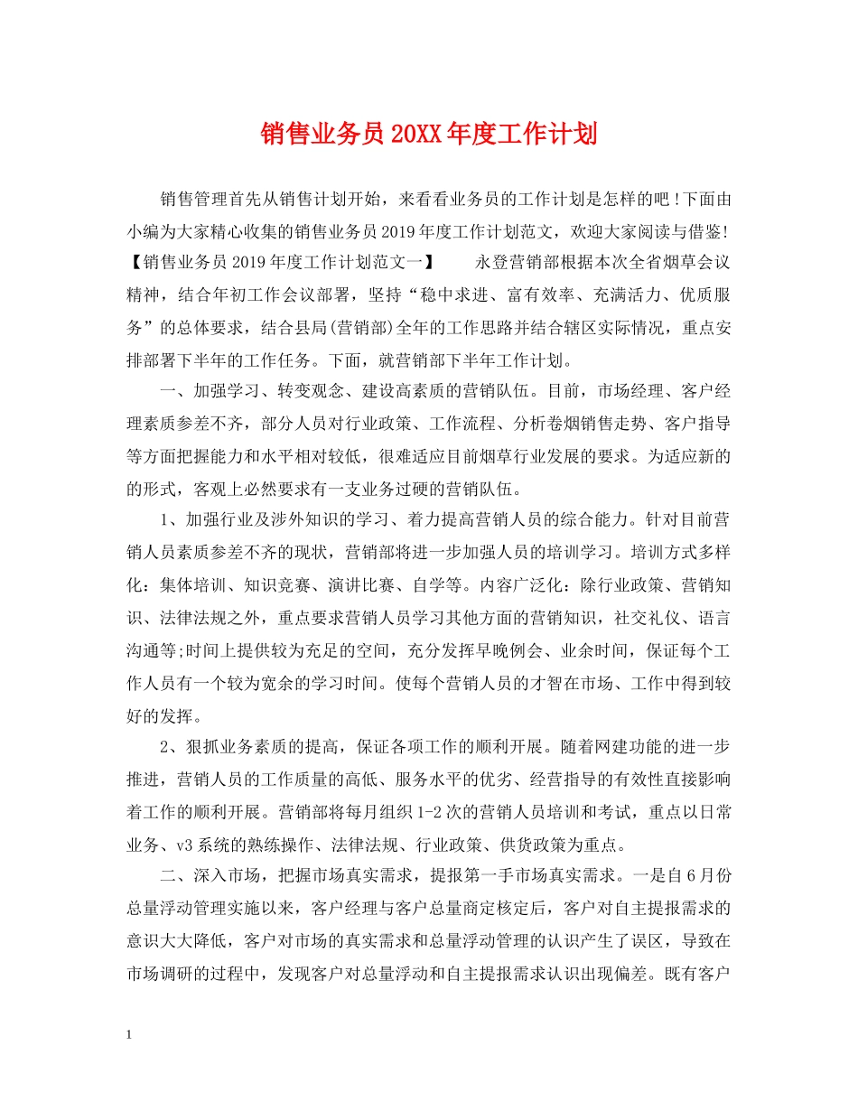 销售业务员20XX年度工作计划 _第1页