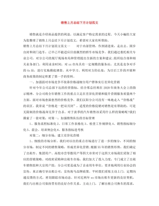 销售上月总结下月计划范文 