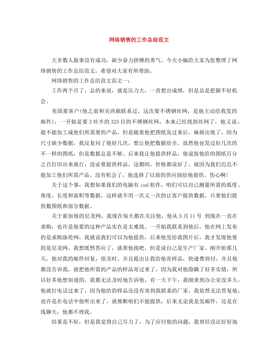 网络销售的工作总结范文 _第1页