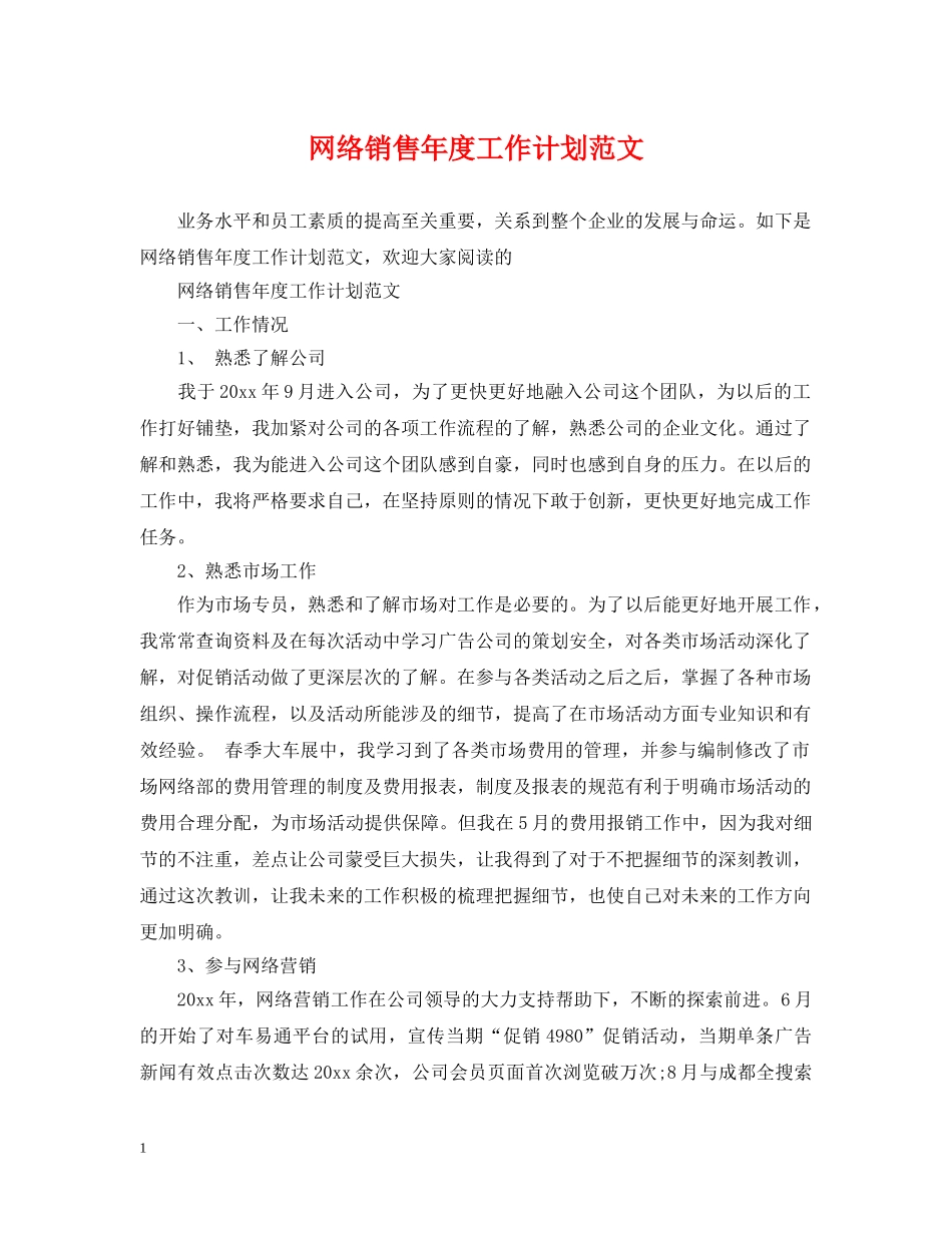 网络销售年度工作计划范文 _第1页