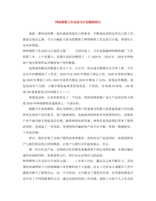 网络销售工作总结与计划精彩例文 