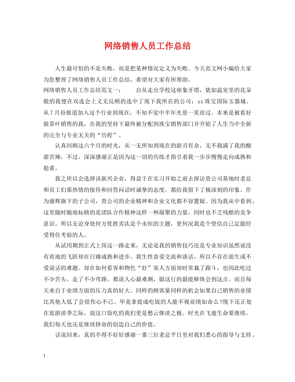 网络销售人员工作总结 _第1页