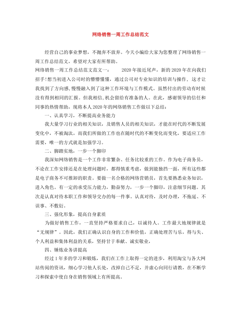 网络销售一周工作总结范文 _第1页