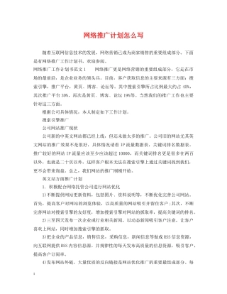 网络推广计划怎么写 