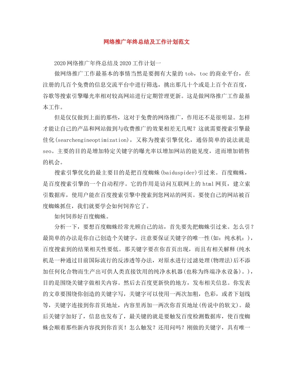 网络推广年终总结及工作计划范文 _第1页