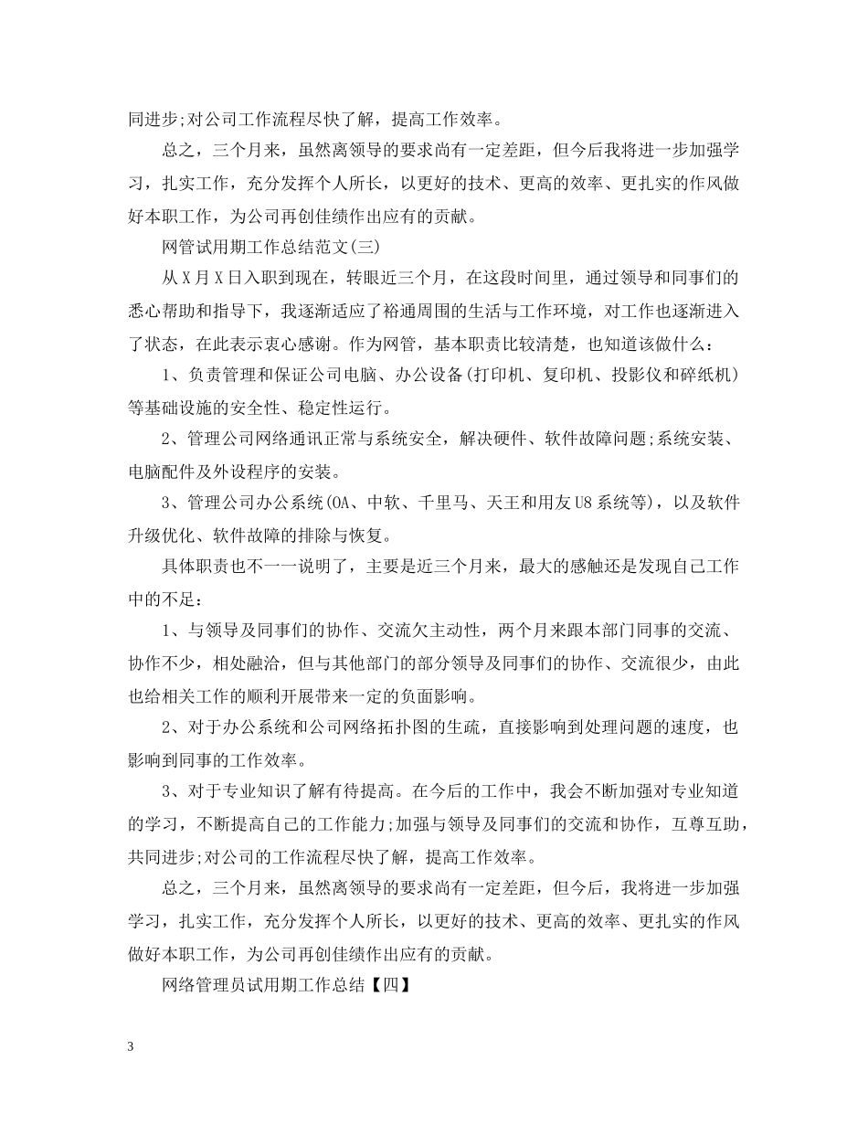 网管试用期工作总结范文 _第3页
