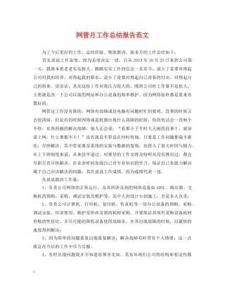 网管月工作总结报告范文 