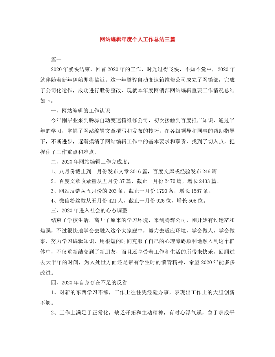 网站编辑年度个人工作总结三篇 _第1页