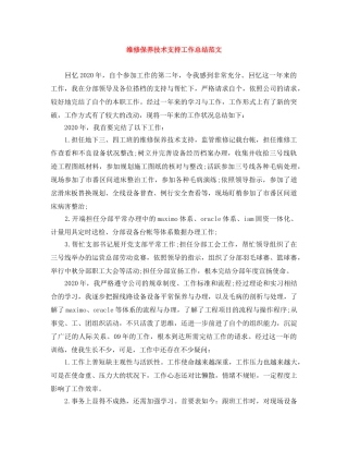 维修保养技术支持工作总结范文 