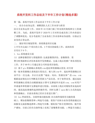 系统开发科工作总结及下半年工作计划(精选多篇) 