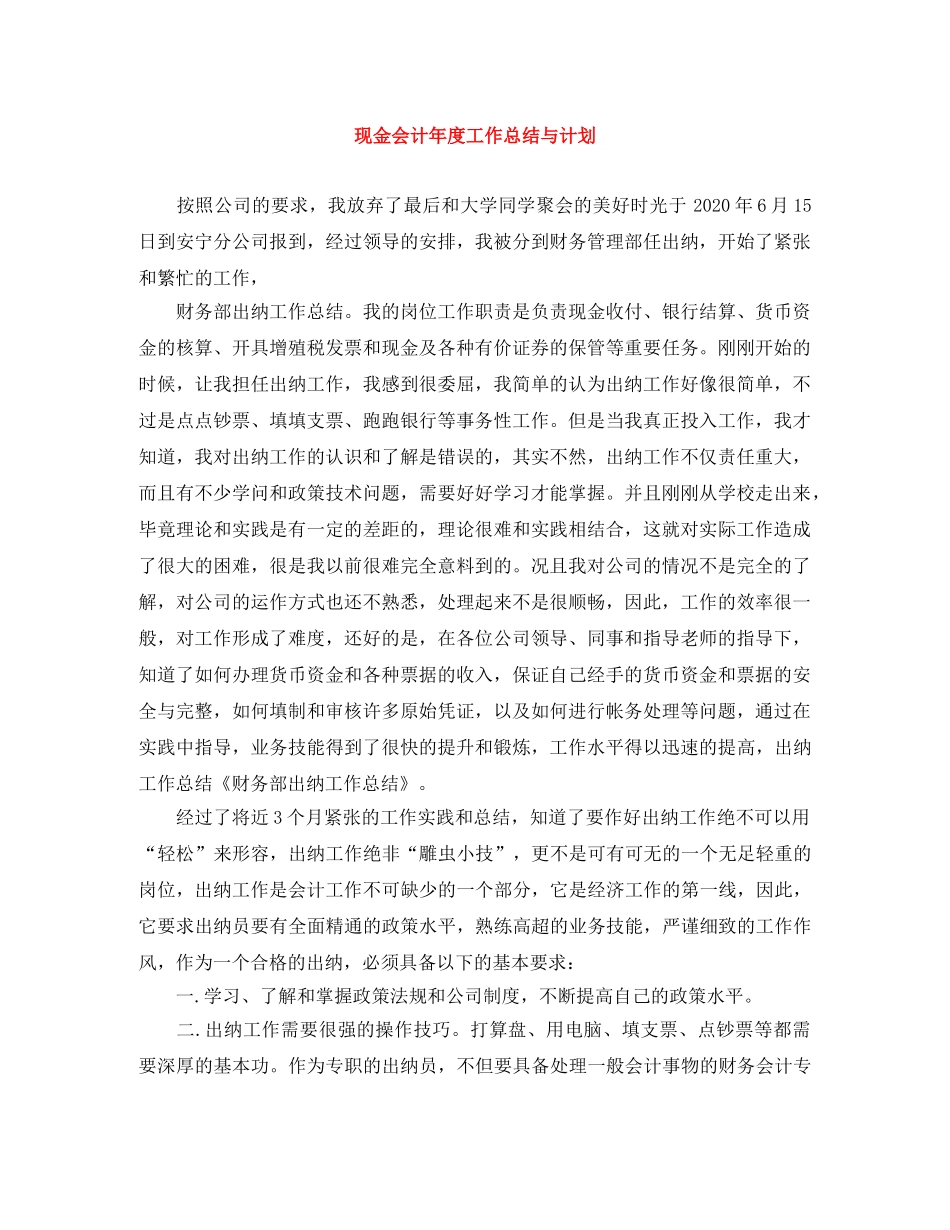 现金会计年度工作总结与计划 _第1页