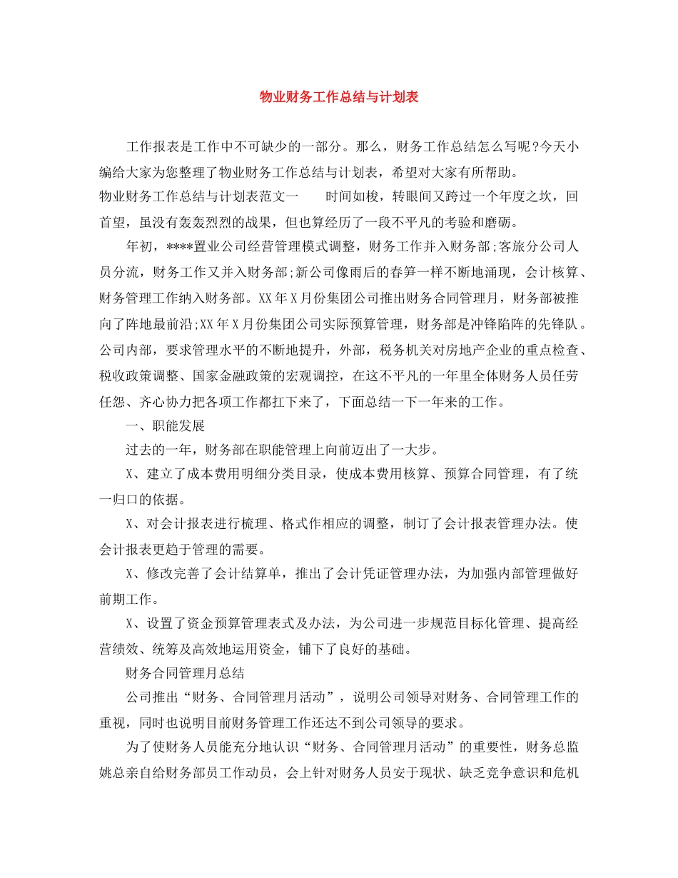 物业财务工作总结与计划表 _第1页