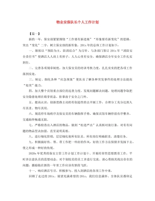 物业安保队长个人工作计划 