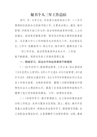 政府办公室秘书个人三年工作总结