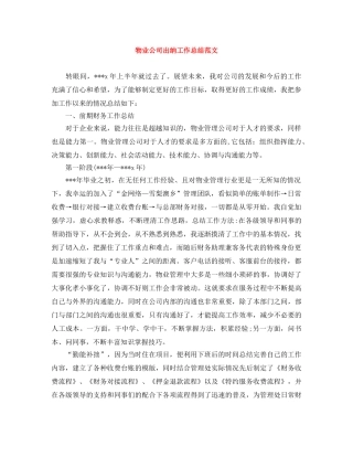 物业公司出纳工作总结范文 