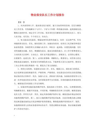 物业保安队长工作计划报告 