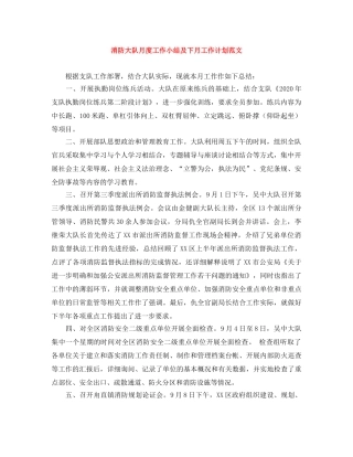 消防大队月度工作小结及下月工作计划范文 