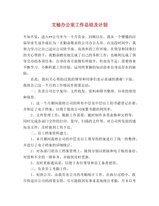 文秘办公室工作总结及计划 