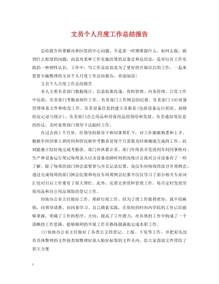 文员个人月度工作总结报告 