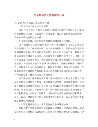 文化局信访工作总结与计划 