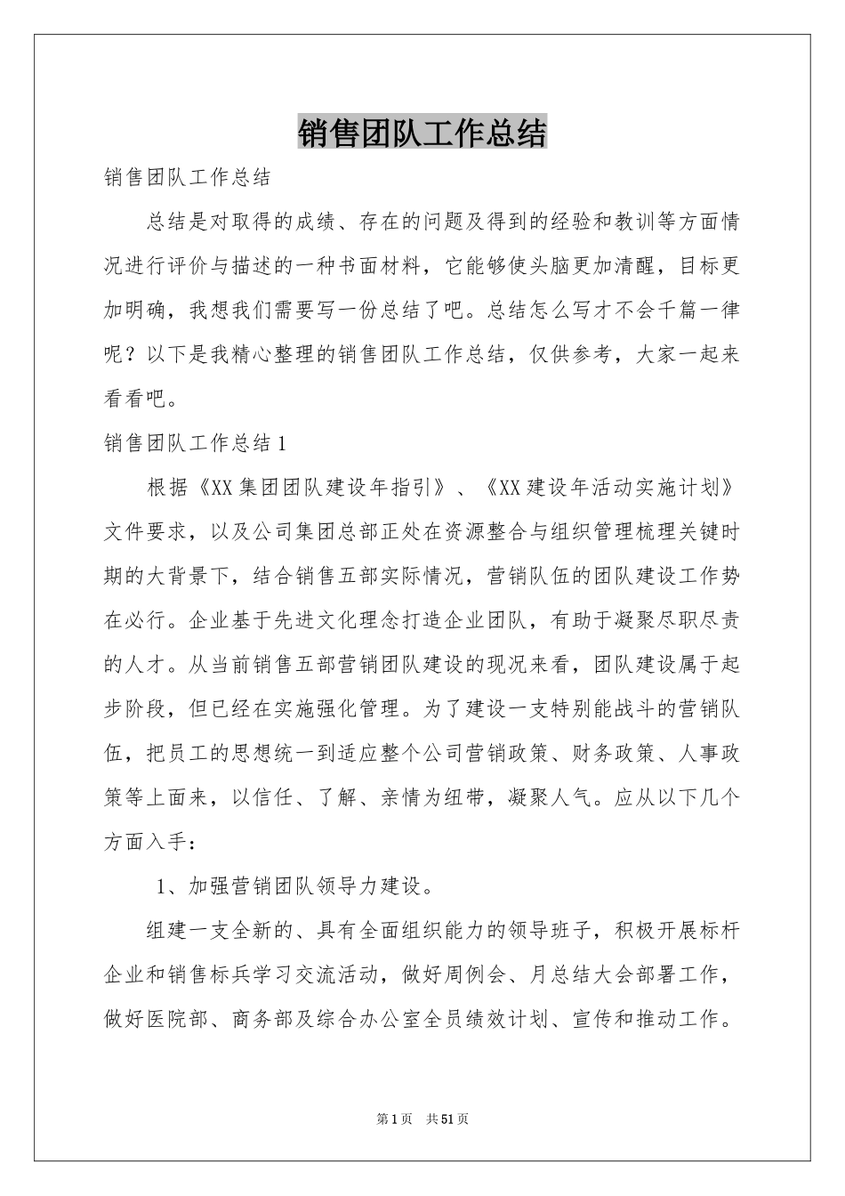 销售团队工作参考总结_第1页