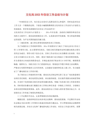 文化局20XX年信访工作总结与计划 