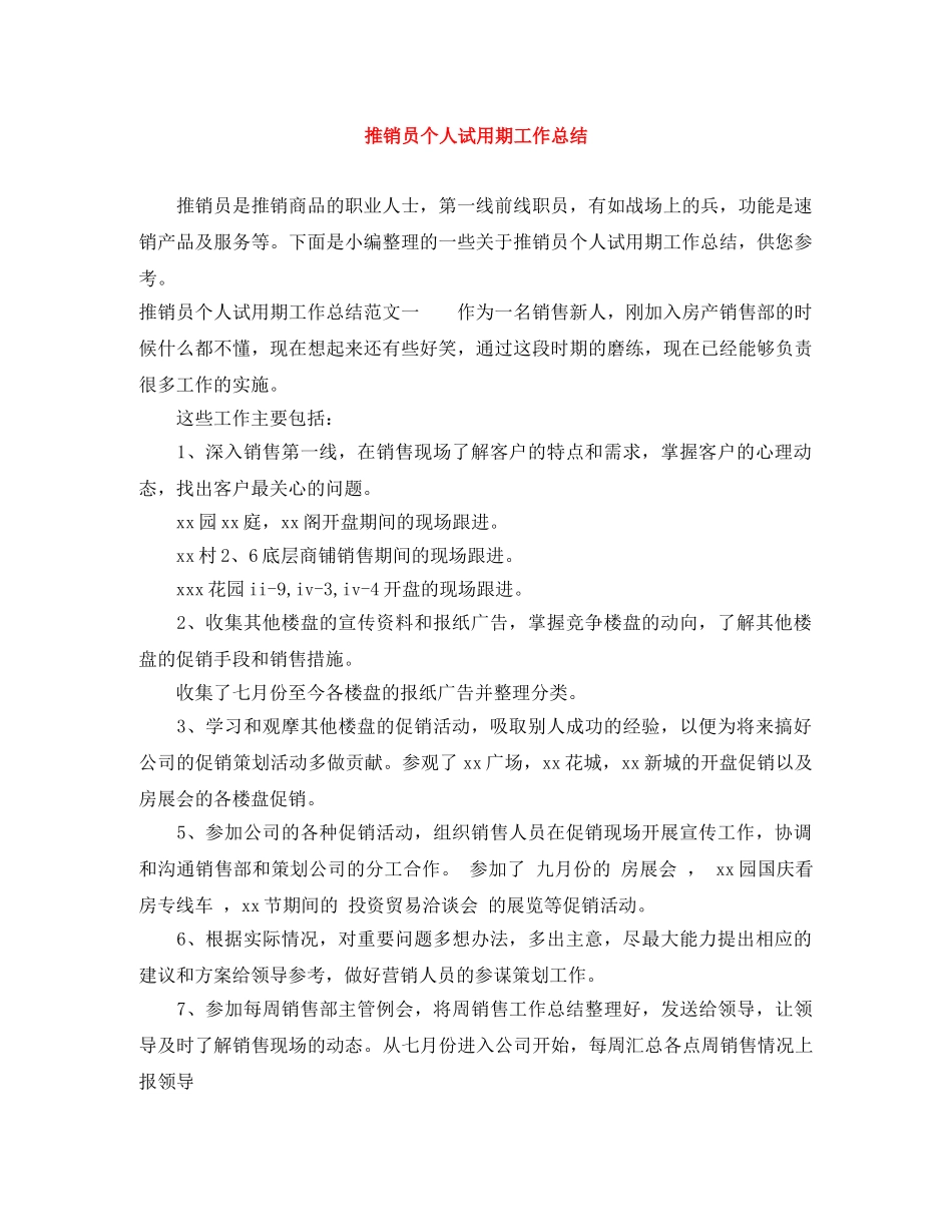 推销员个人试用期工作总结 _第1页