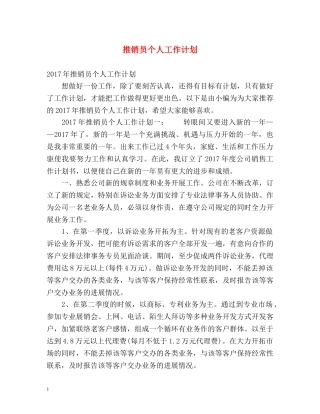 推销员个人工作计划 