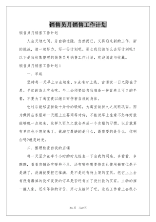 销售员月销售工作参考计划