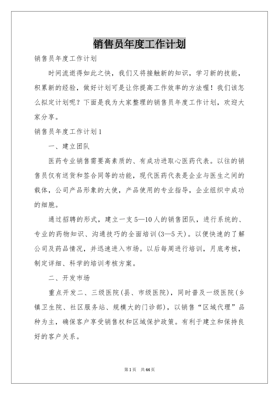 销售员年度工作参考计划_第1页