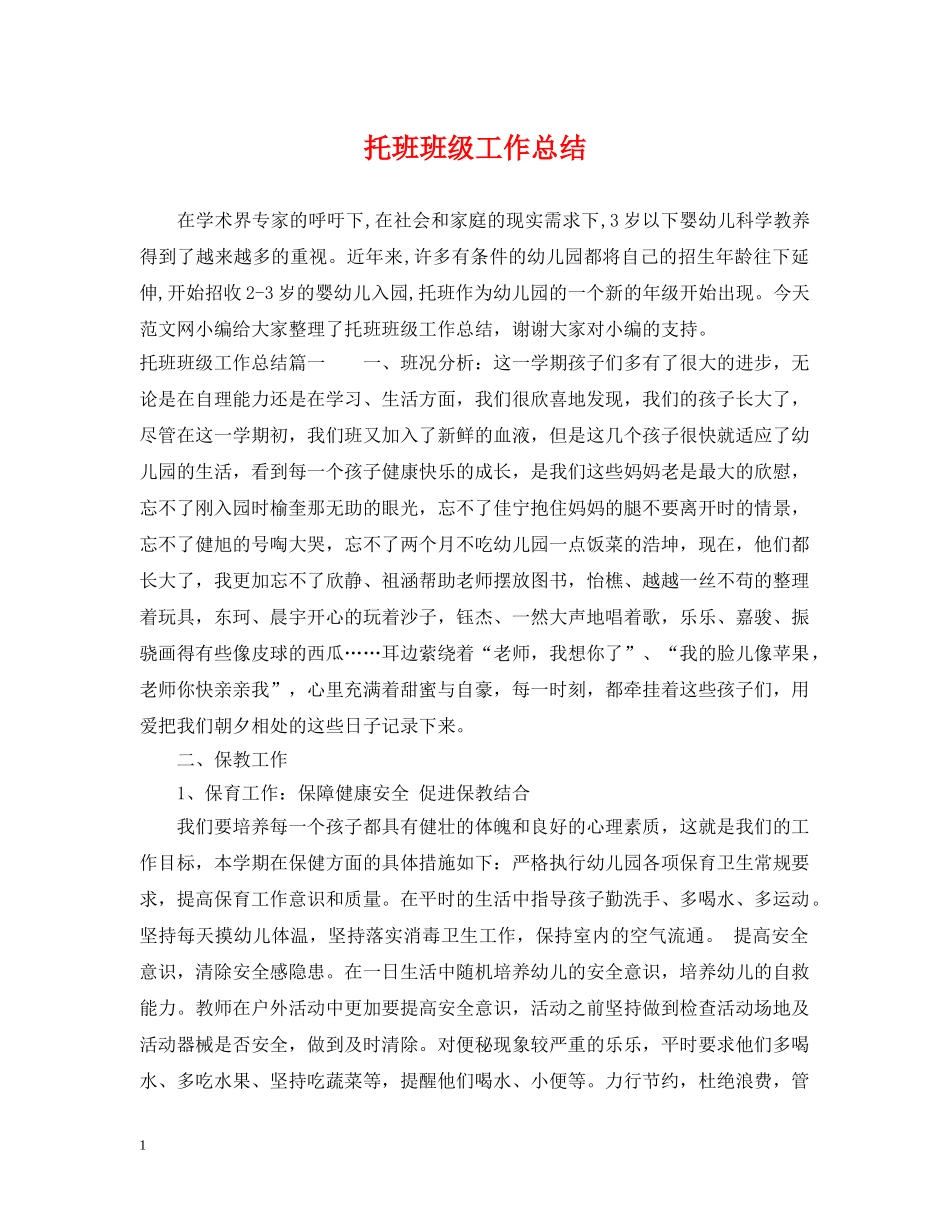 托班班级工作总结 _第1页
