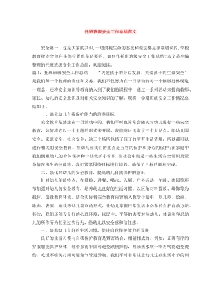 托班班级安全工作总结范文 