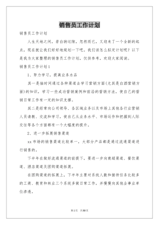 销售员工作参考计划