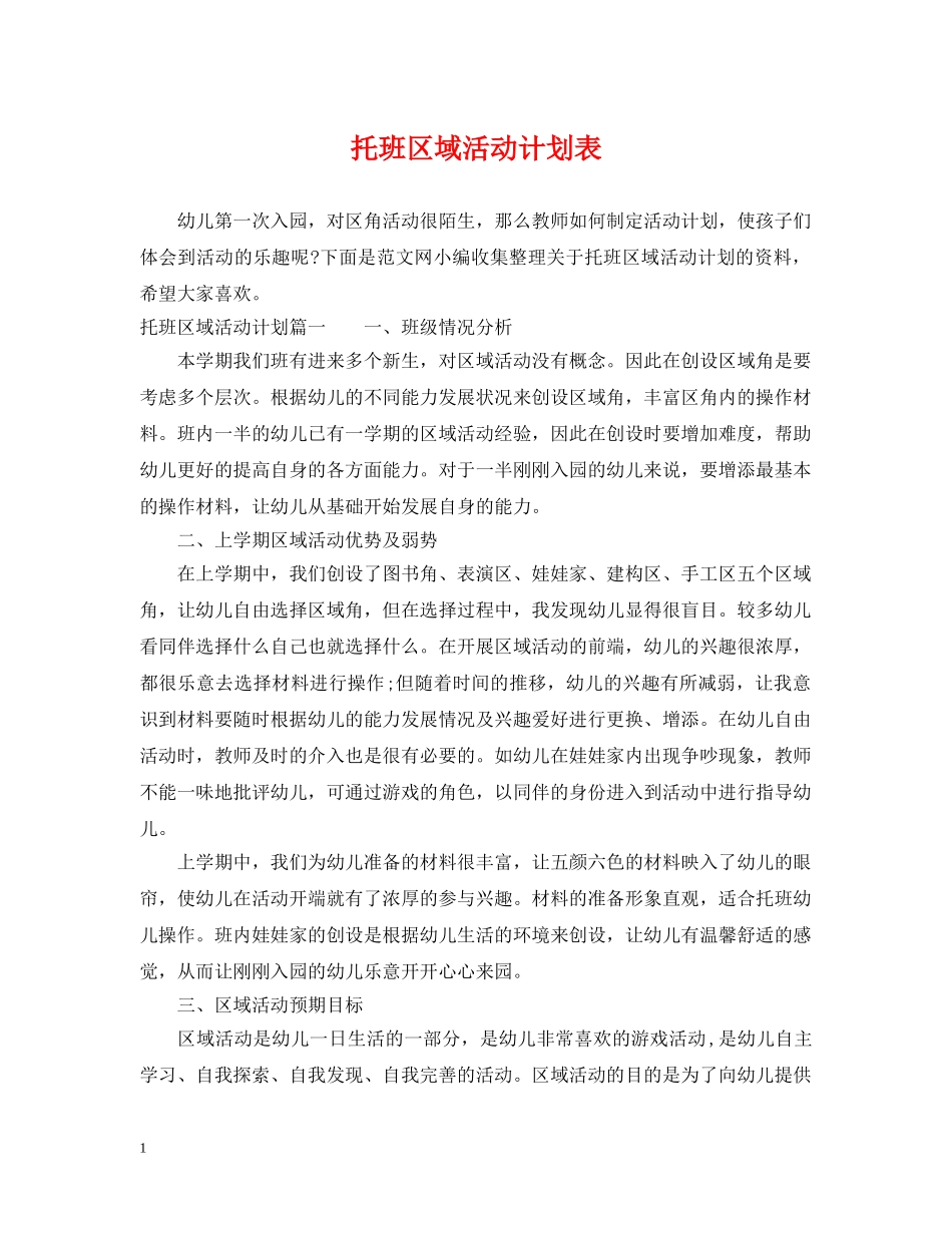 托班区域活动计划表 _第1页