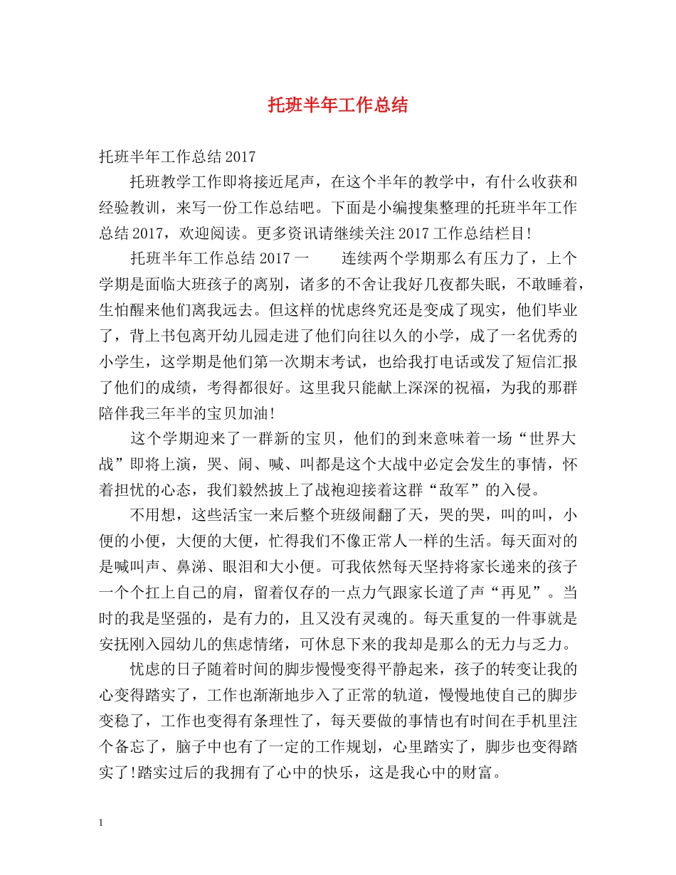 托班半年工作总结 _第1页