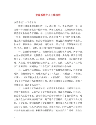 安监系统个人工作总结 