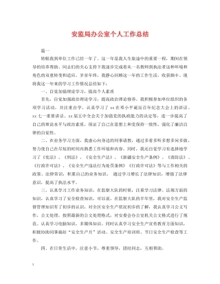 安监局办公室个人工作总结2 