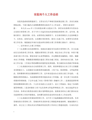 安监局个人工作总结 