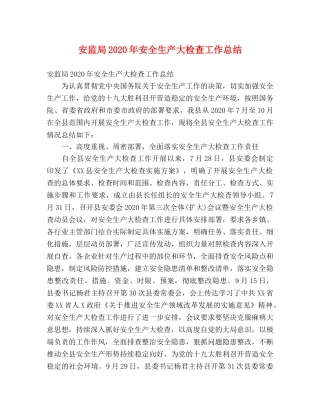 安监局2024年安全生产大检查工作总结 (2) 