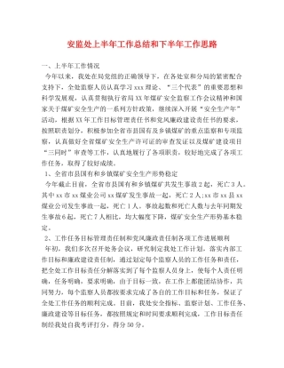 安监处上半年工作总结和下半年工作思路 