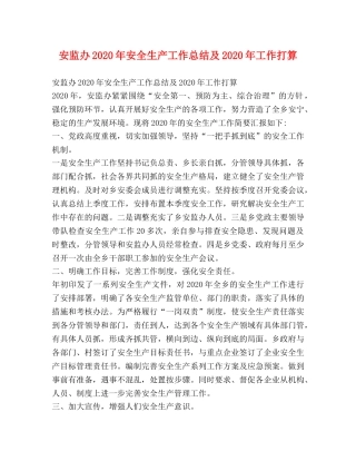 安监办2024年安全生产工作总结及2024年工作打算 