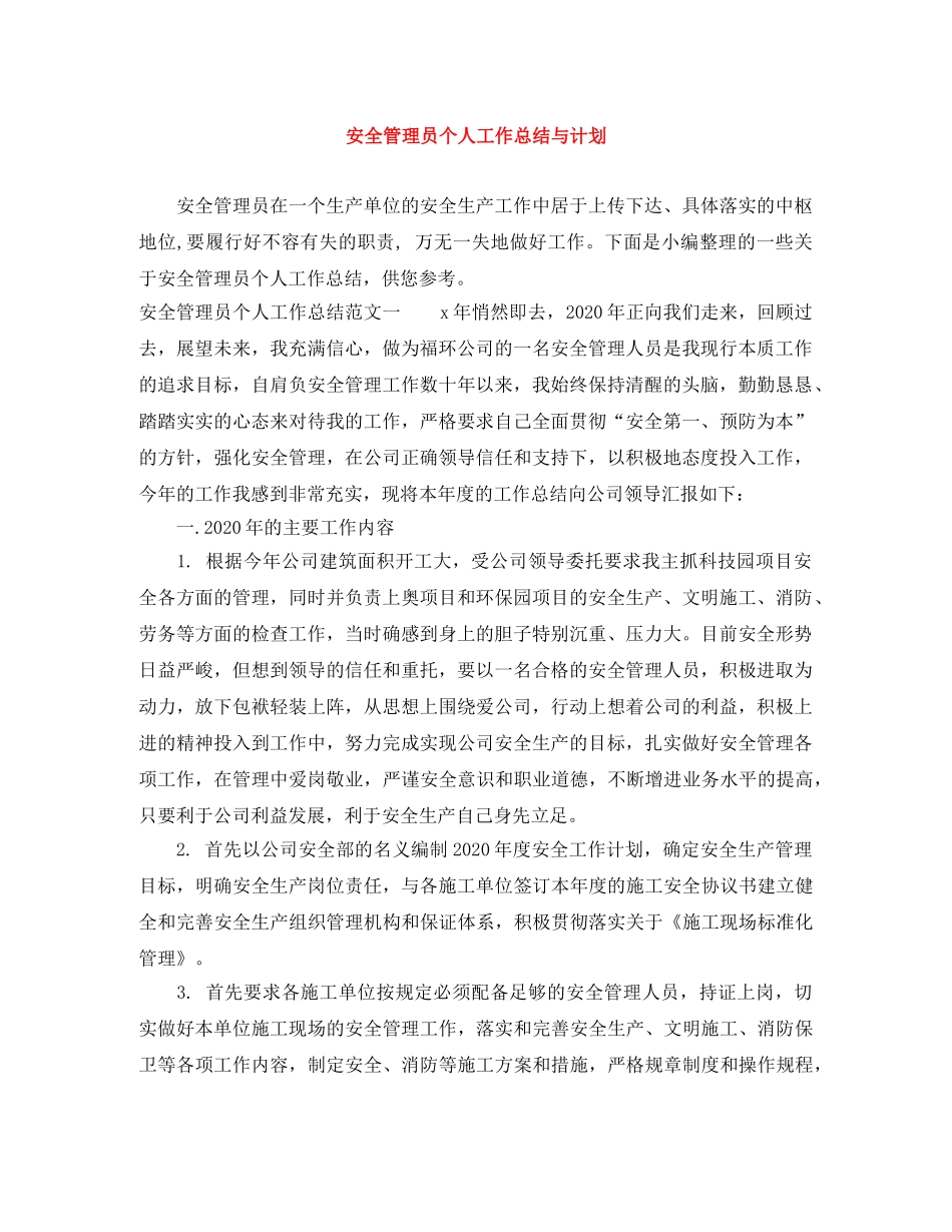 安全管理员个人工作总结与计划 _第1页