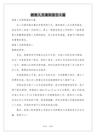 销售人员离职报告6篇