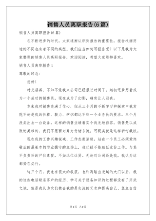 销售人员离职报告(6篇)