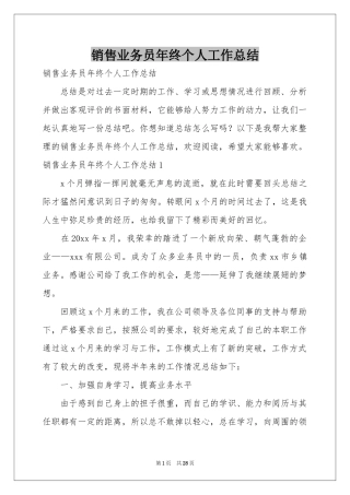销售业务员年终个人工作参考总结