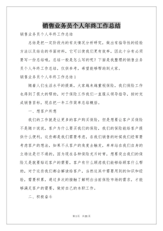 销售业务员个人年终工作参考总结