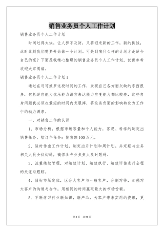 销售业务员个人工作参考计划